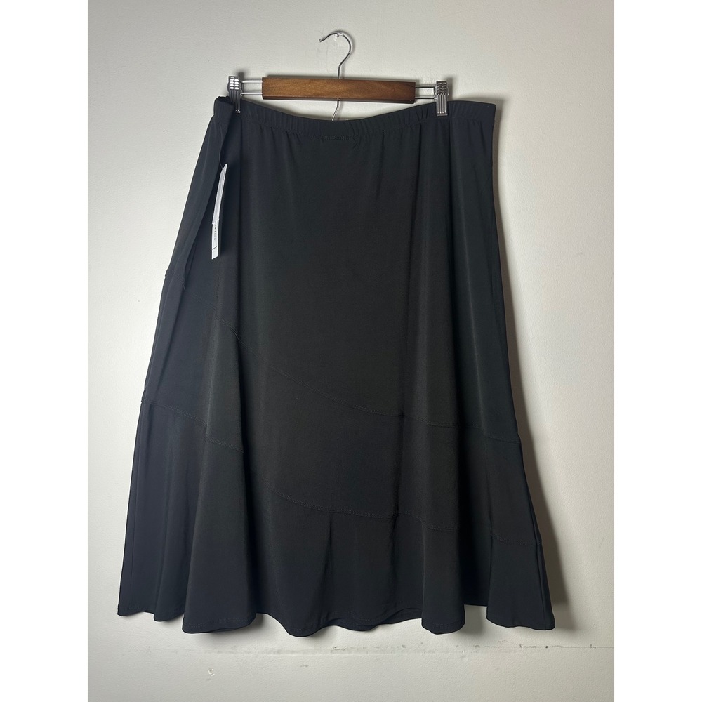 Vintage Midi Skirt Size 14 Black Solid Minimal Career Office Dark Academia 90s